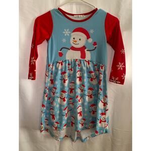 Sunshine Swing Girl's Winter Snowman Dress Blue and Red Size 6